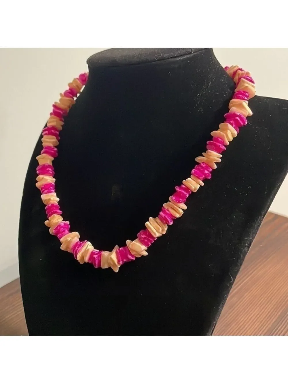 Handcrafted shell pink and peach necklace